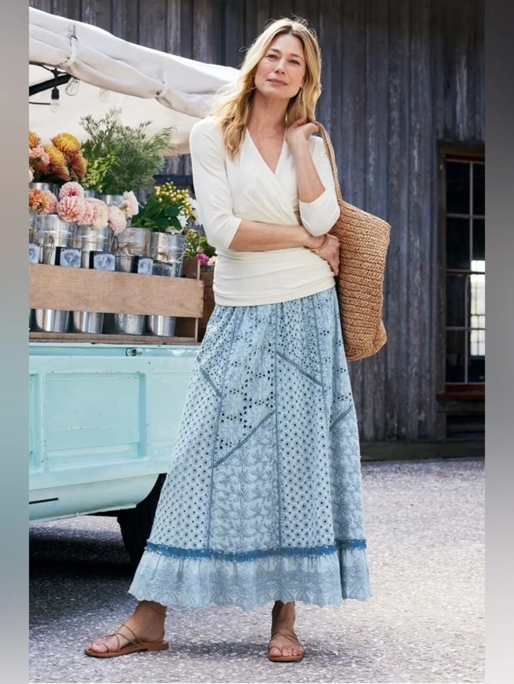 Soft Surroundings Porfiria Blue Eyelet Embellished Midi Skirt XL Petite NWT - Picture 11 of 11